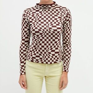 Paloma Wool Geometric Brown and Cream Long Sleeve Top
